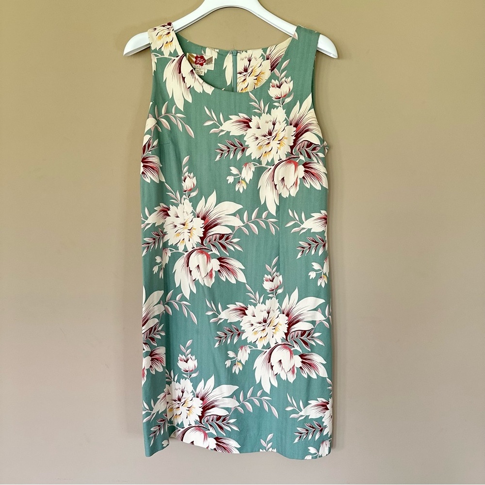 Hilo Hattie Hawaii Silk Tropical Dress Women 12 Floral Blue / Green Beach Luau